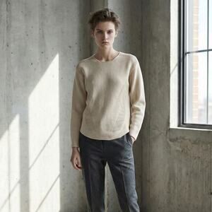 HELMUT LANG Wool Modern Borders Pullover Sweater Beige knit sz P S